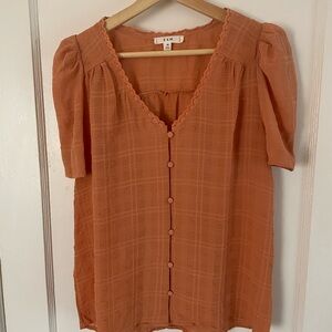 Orange Flutter Sleeve Buttoned Blouse
